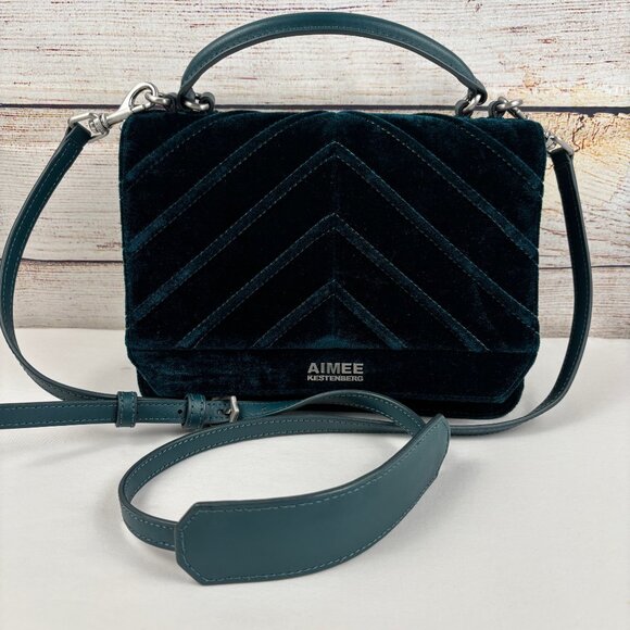 Aimee Kestenberg Velvet Mia Crossbody Bag Expandable Emerald Green - Picture 1 of 11